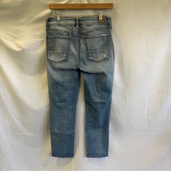 American Eagle Hi Rise Jegging Crop Super Stretch Denim Jeans Size 8 Med Wash - Picture 3 of 9